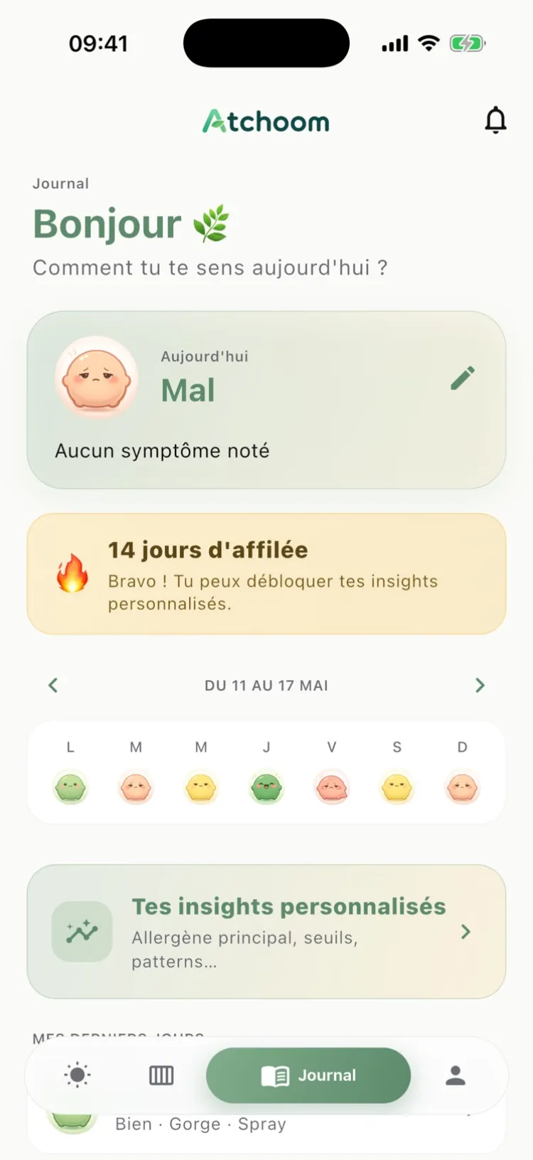 Le journal des symptômes