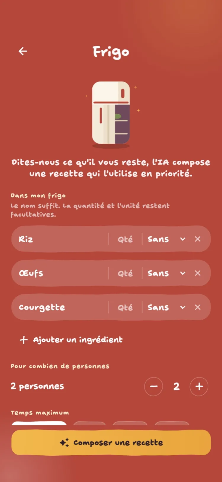 Une recette avec le frigo